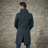 Mens Double Breasted  Overcoat in Green Rear View