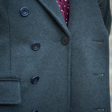 Mens Double Breasted  Overcoat in Green Close up